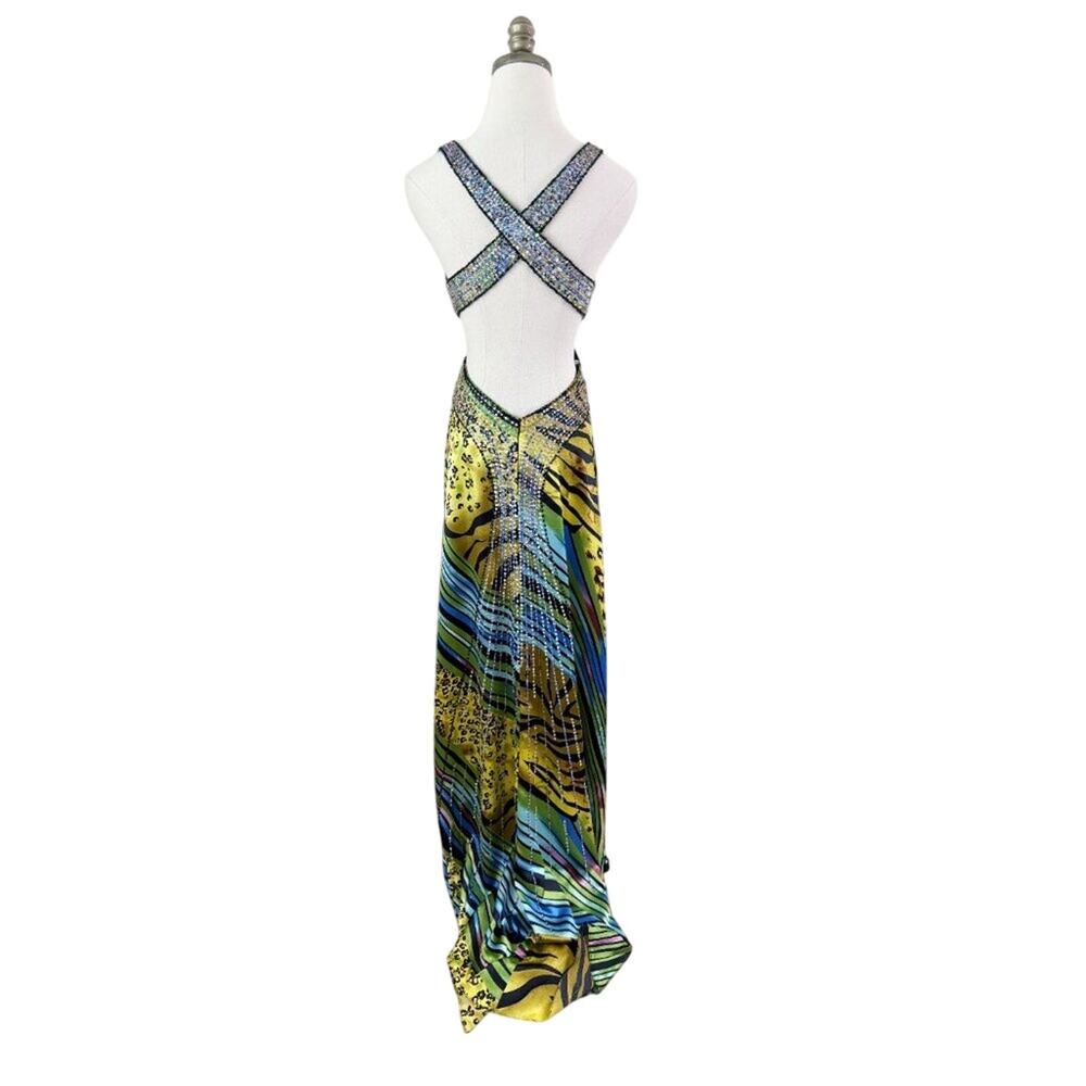Cache Multicolor Animal Print Formal/Prom Dress Size 4 Beaded Details Low Back - Picture 4 of 10